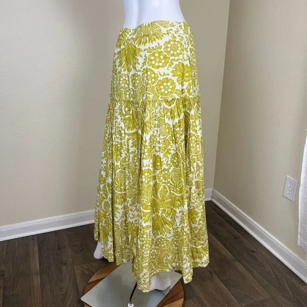 Sundance Women Size S Chartreuse Joslyn Floral Maxi Skirt Boho Resort Cottage